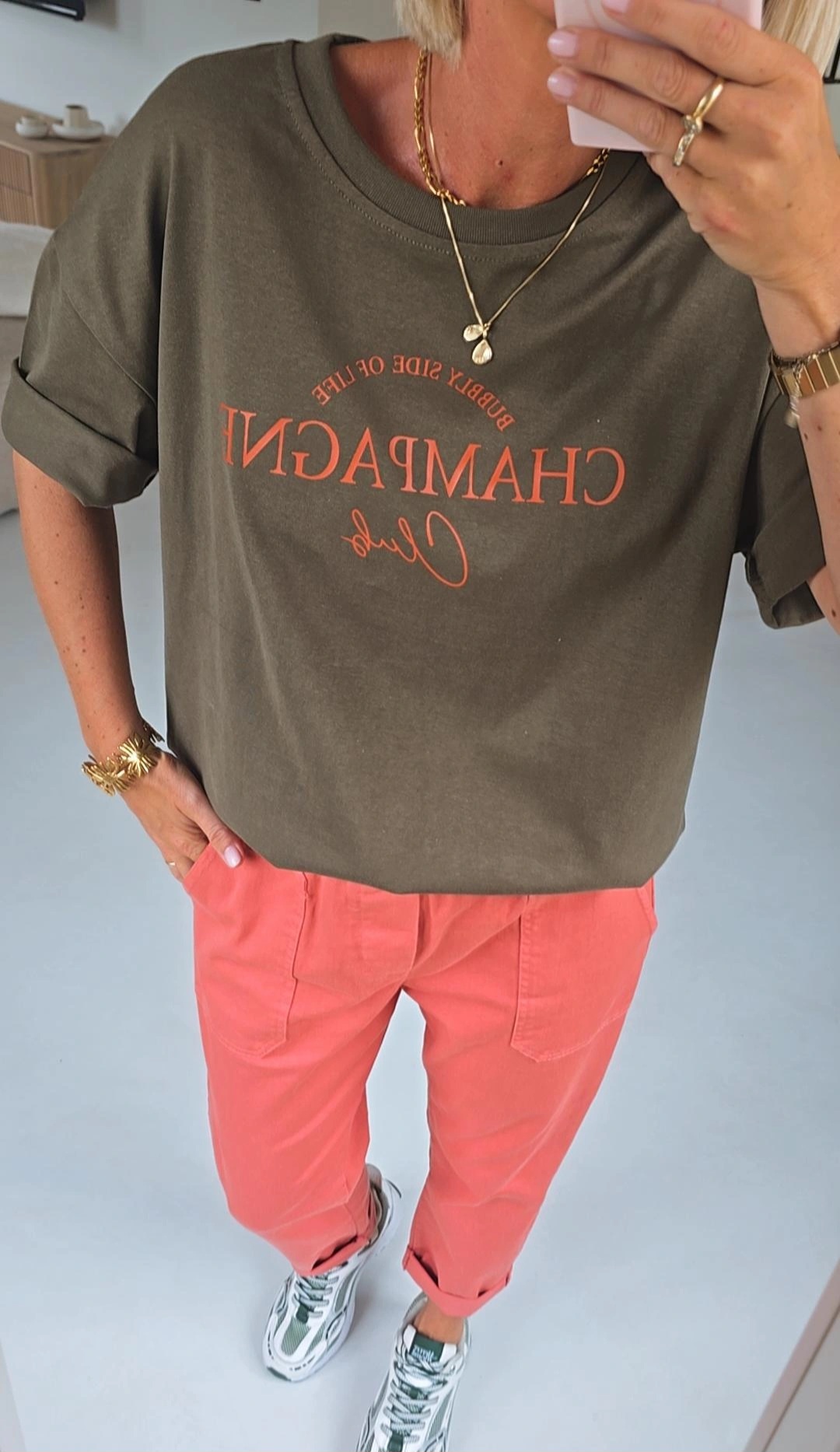 CHAMPAGNE CLUB cotton tee khaki