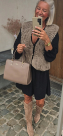 MISHA sleeveless faux fur jacket taupe