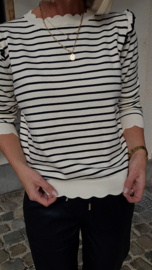 JULIA striped frill knit beige / black