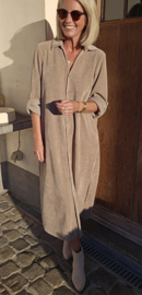 RHEA WINTER soft velvet maxi shirt dress taupe