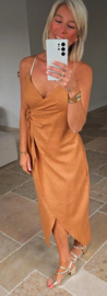 LIZ cotton linen party dress camel