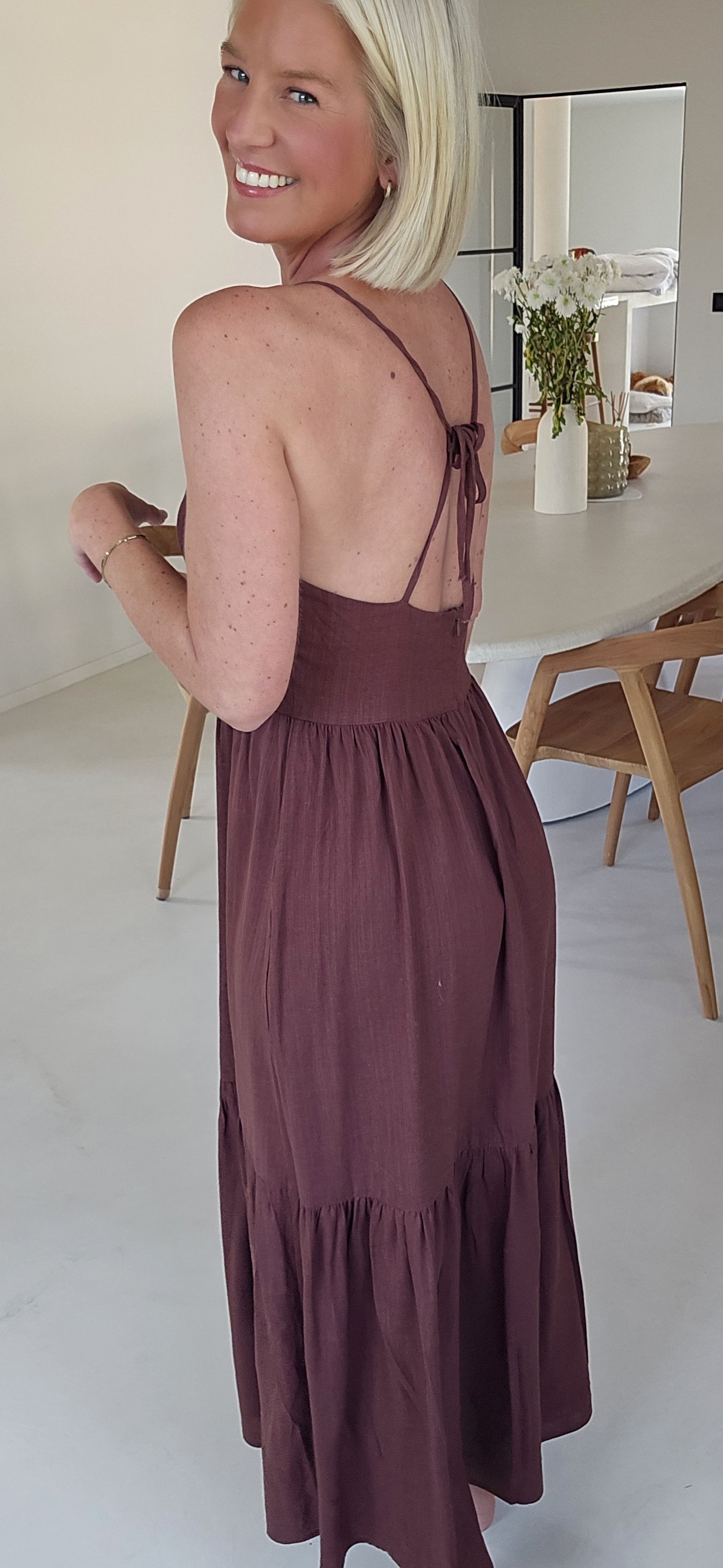 LYDIE maxi linen viscose dress chocolate