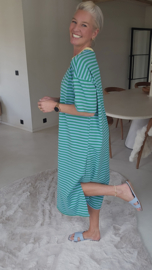 MIAMI striped maxi T-shirt dress green blue