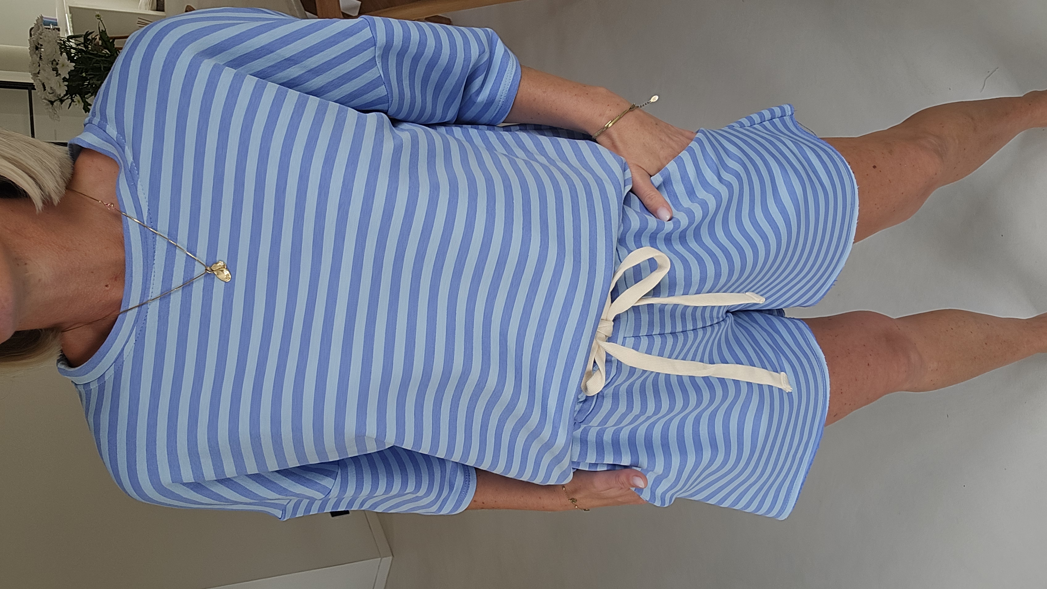 SOENI striped sweatshirt set soft blue jeans blue