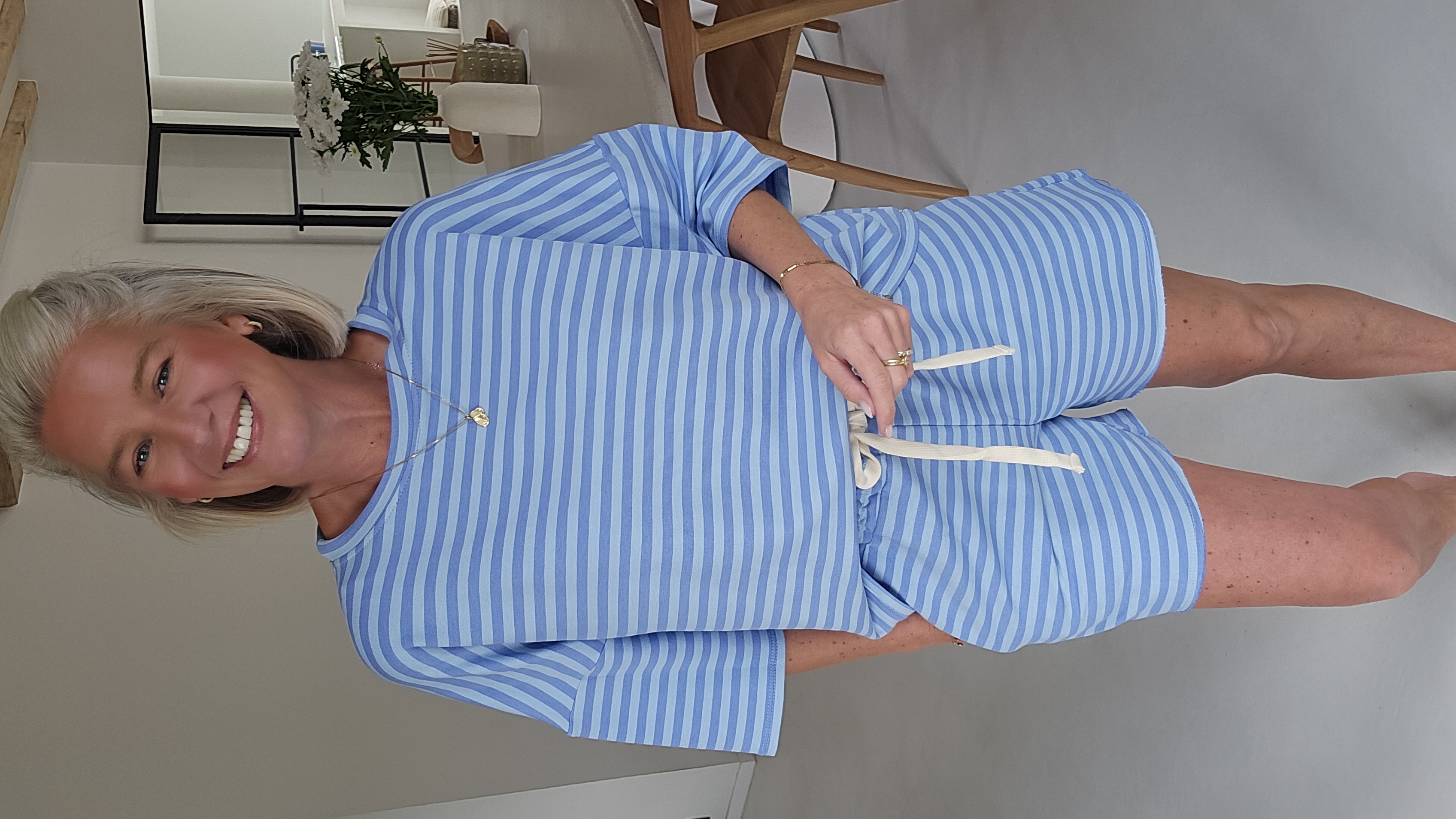 SOENI striped sweatshirt set soft blue jeans blue