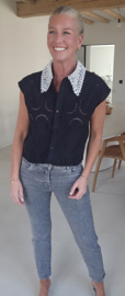 JULIA cotton broderie shirt black