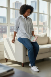 AMORE cotton shirt curve navy