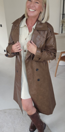 KILIA maxi leather jacket taupish brown
