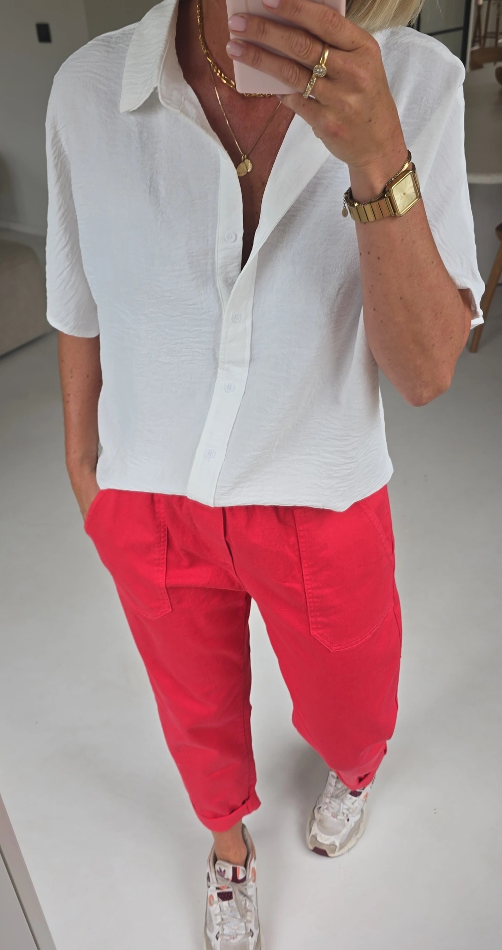BEVIN cotton paperbag pants coral