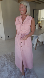 MAXIME denim maxi dress pink