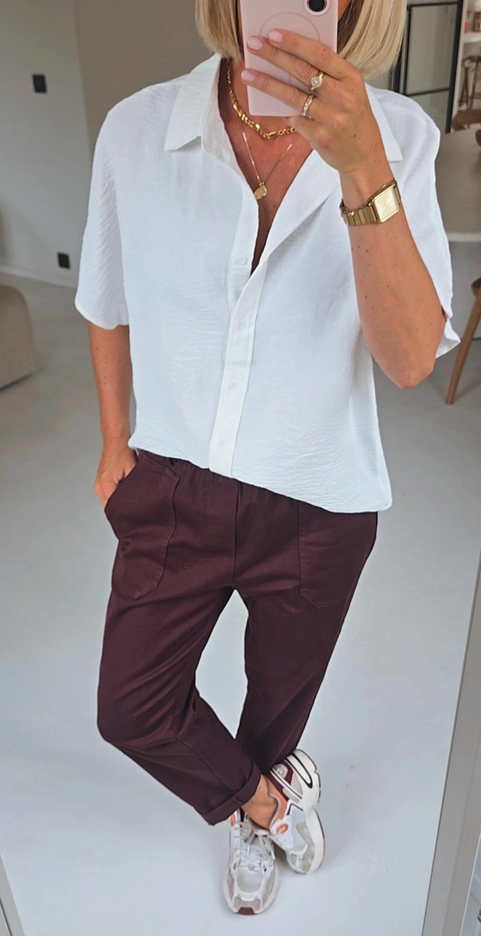BEVIN cotton paperbag pants burgundy
