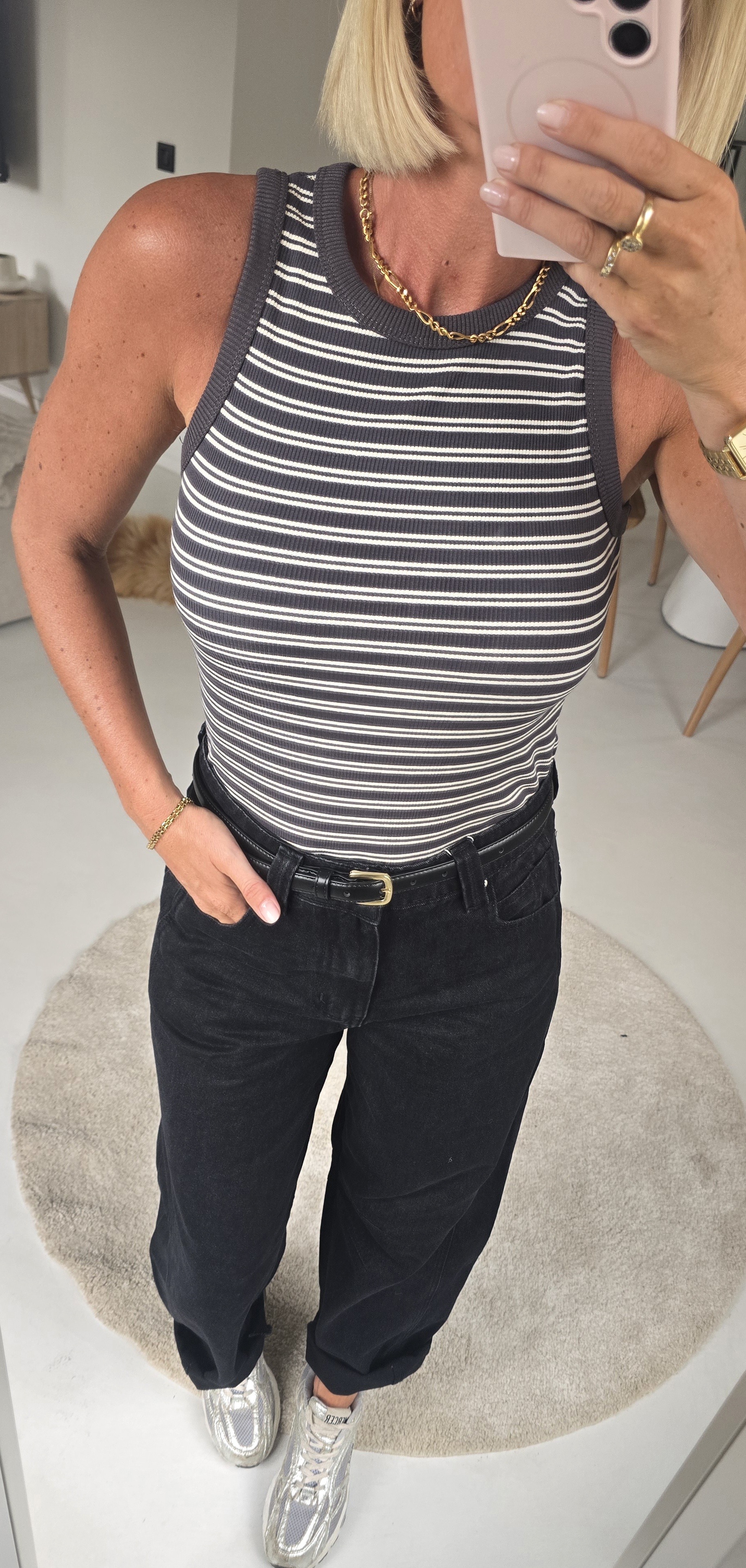 INCI striped cotton top grey
