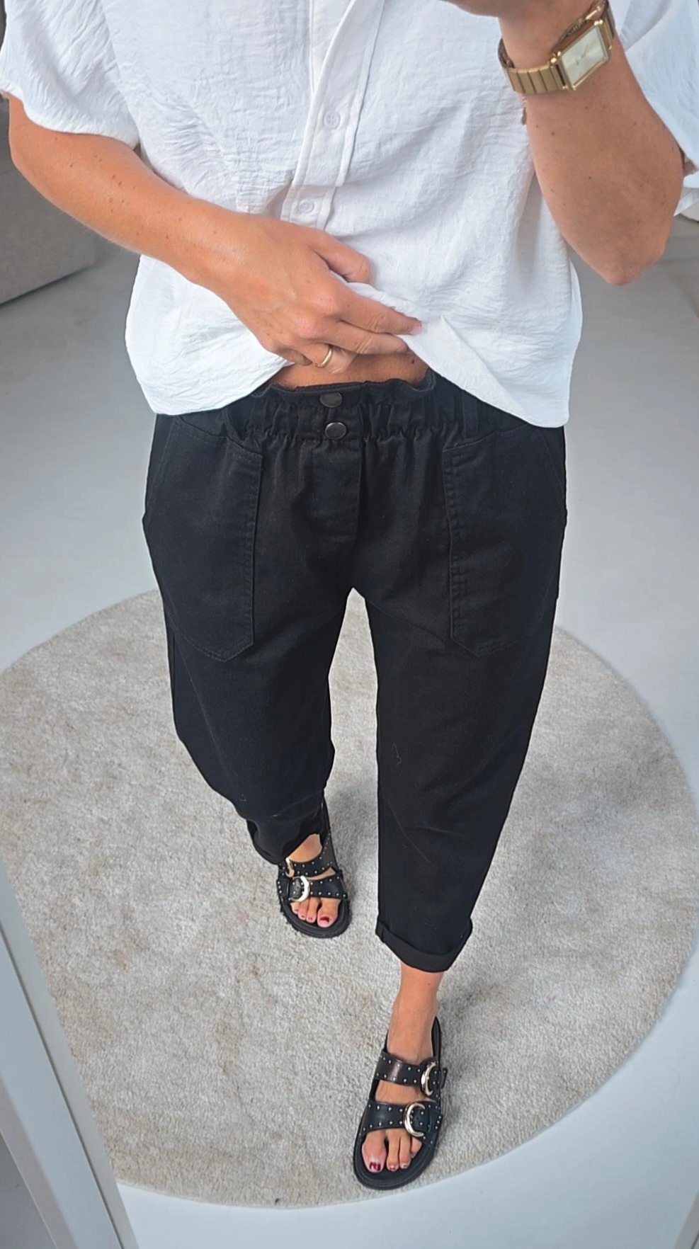 BEVIN cotton paperbag pants black