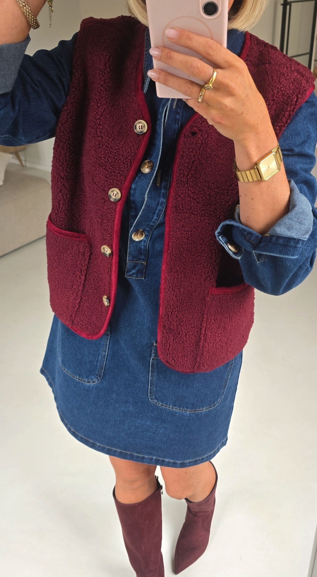 MELIA sleeveless teddy jacket burgundy