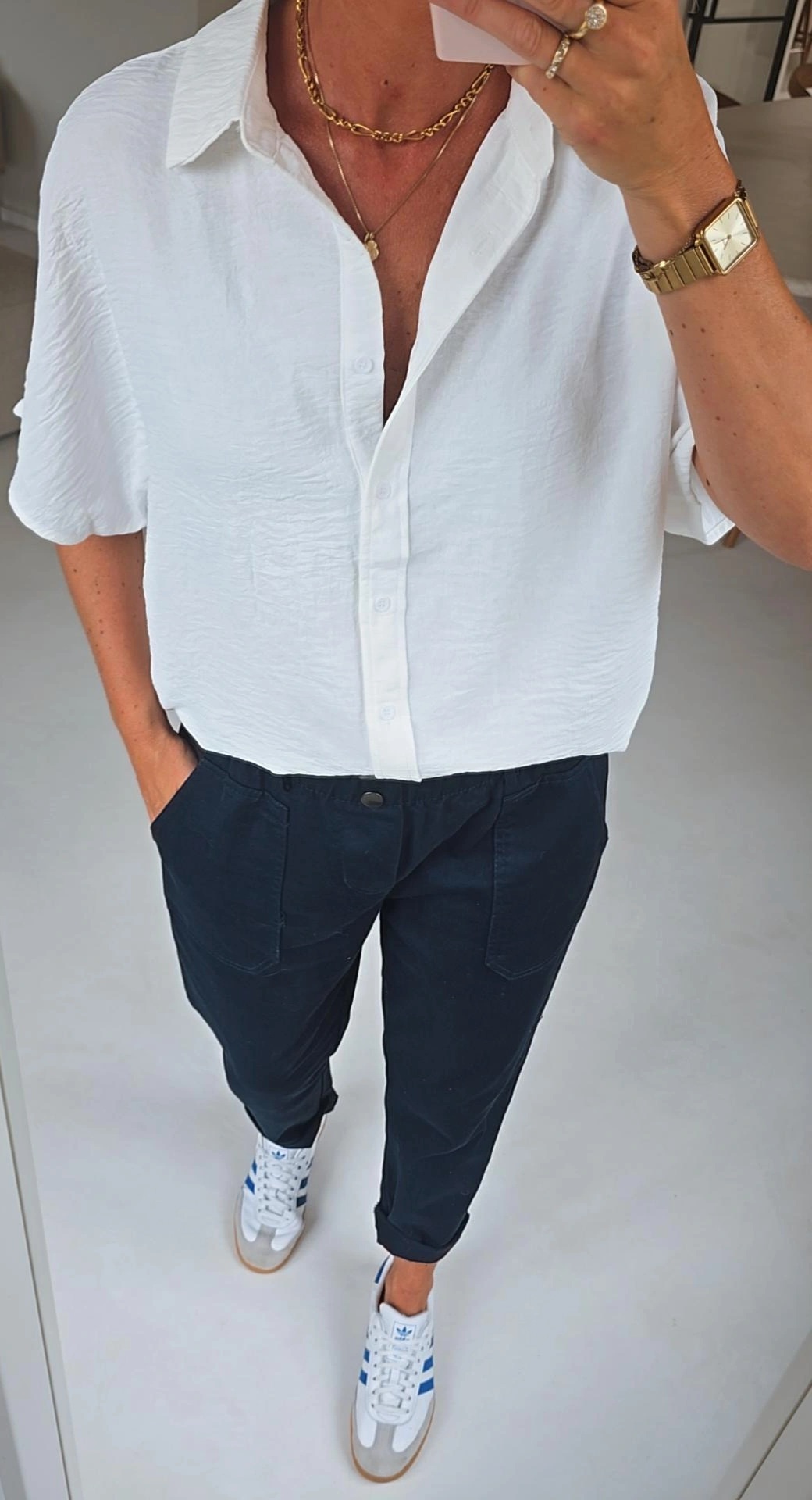 BEVIN cotton paperbag pants navy
