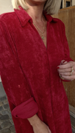 RHEA WINTER soft velvet maxi shirt dress burgundy