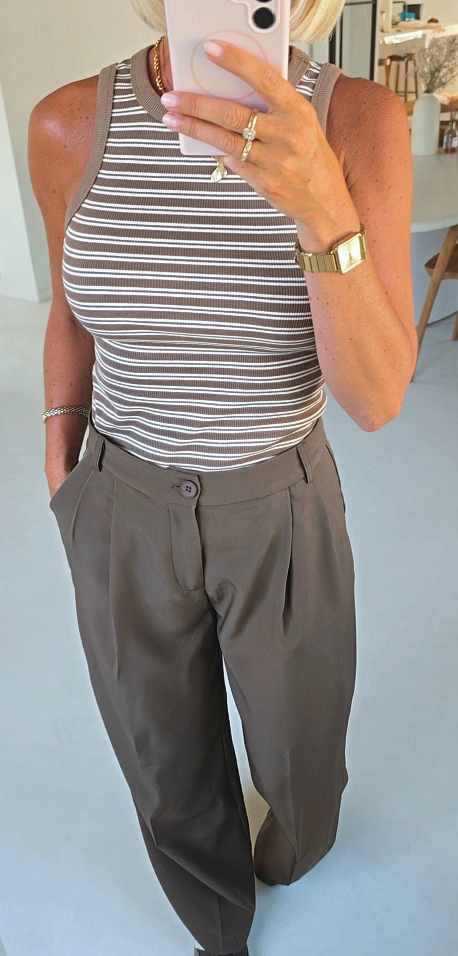 INCI striped cotton top taupe