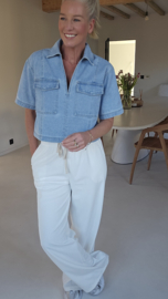 SAM short-sleeved cropped jeans shirt soft blue