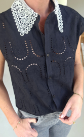 JULIA cotton broderie shirt black