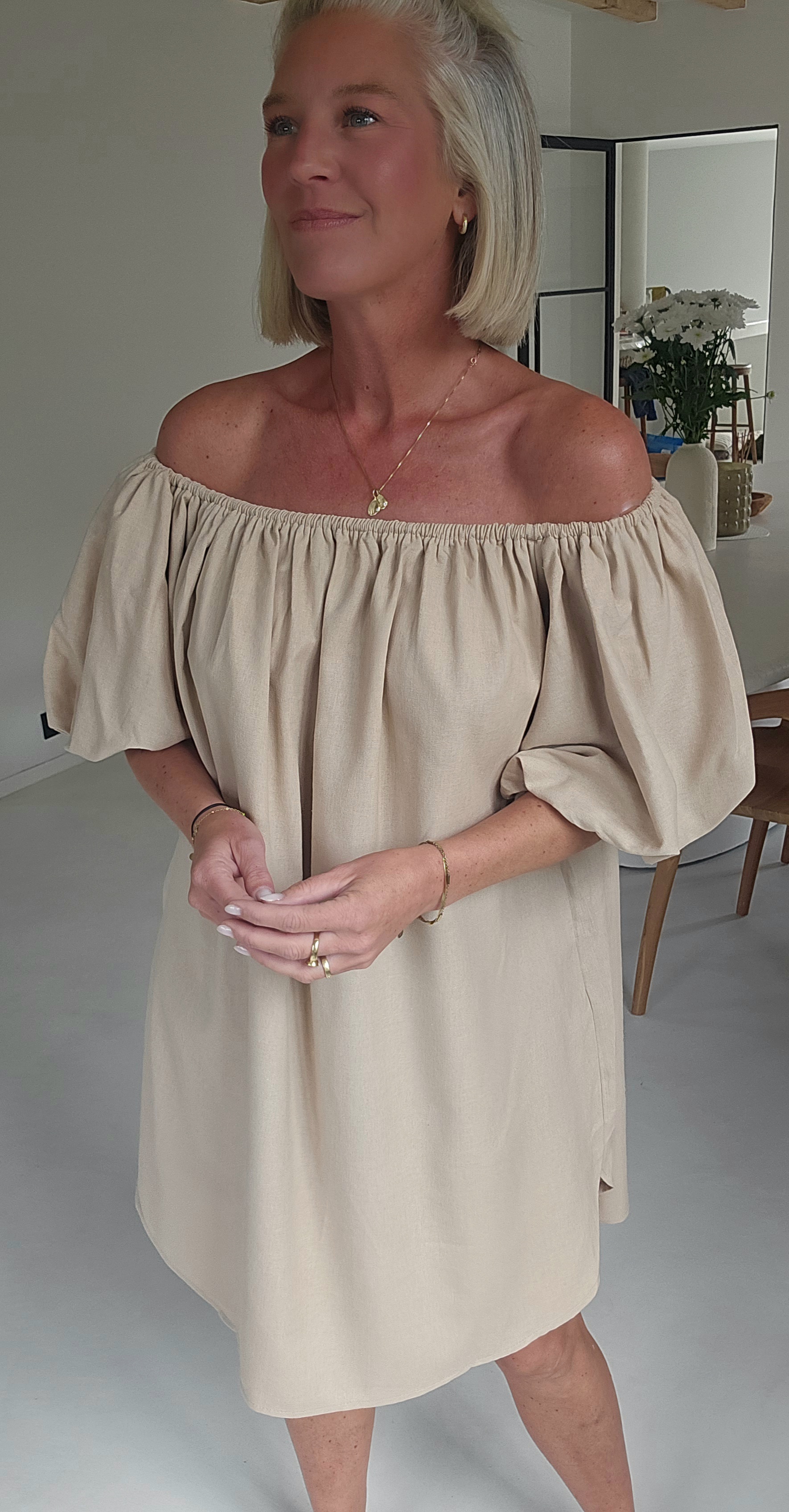 BIANCA off-shoulder dress camel