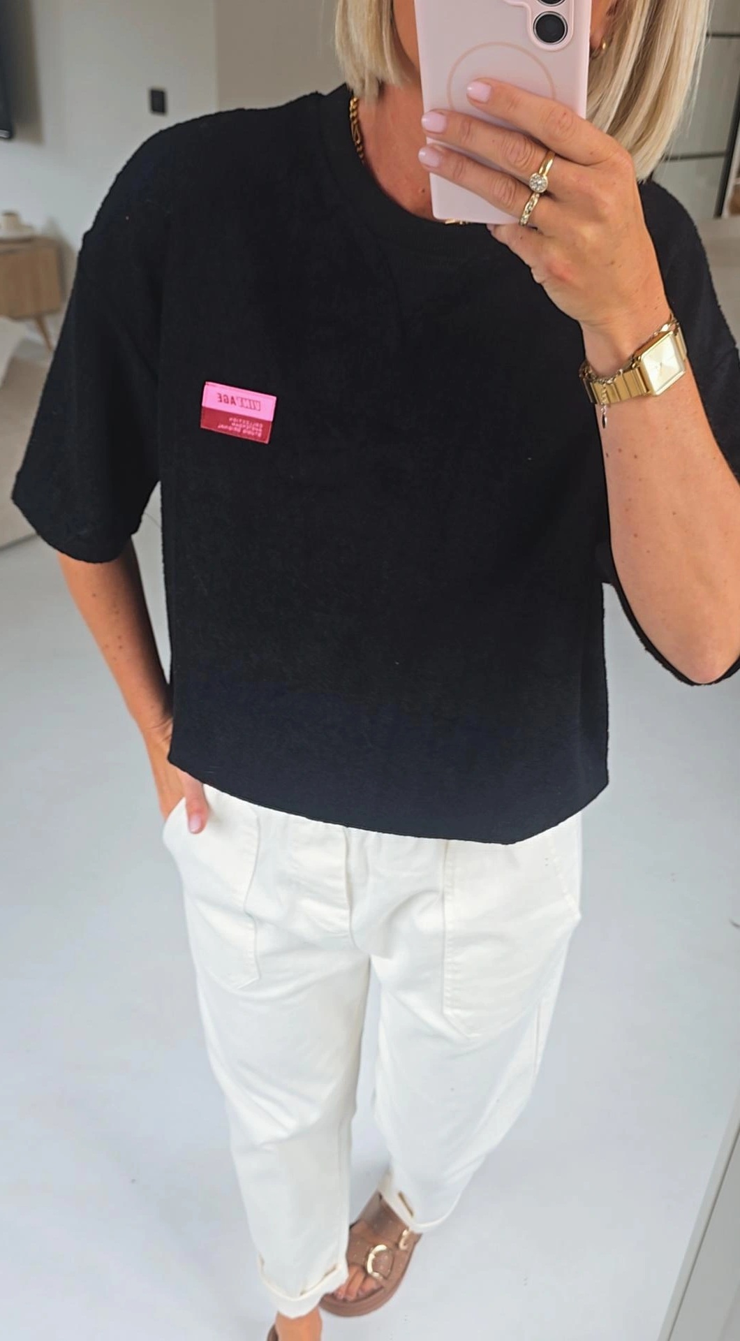 VINTAGE short-sleeved terry sweatshirt black