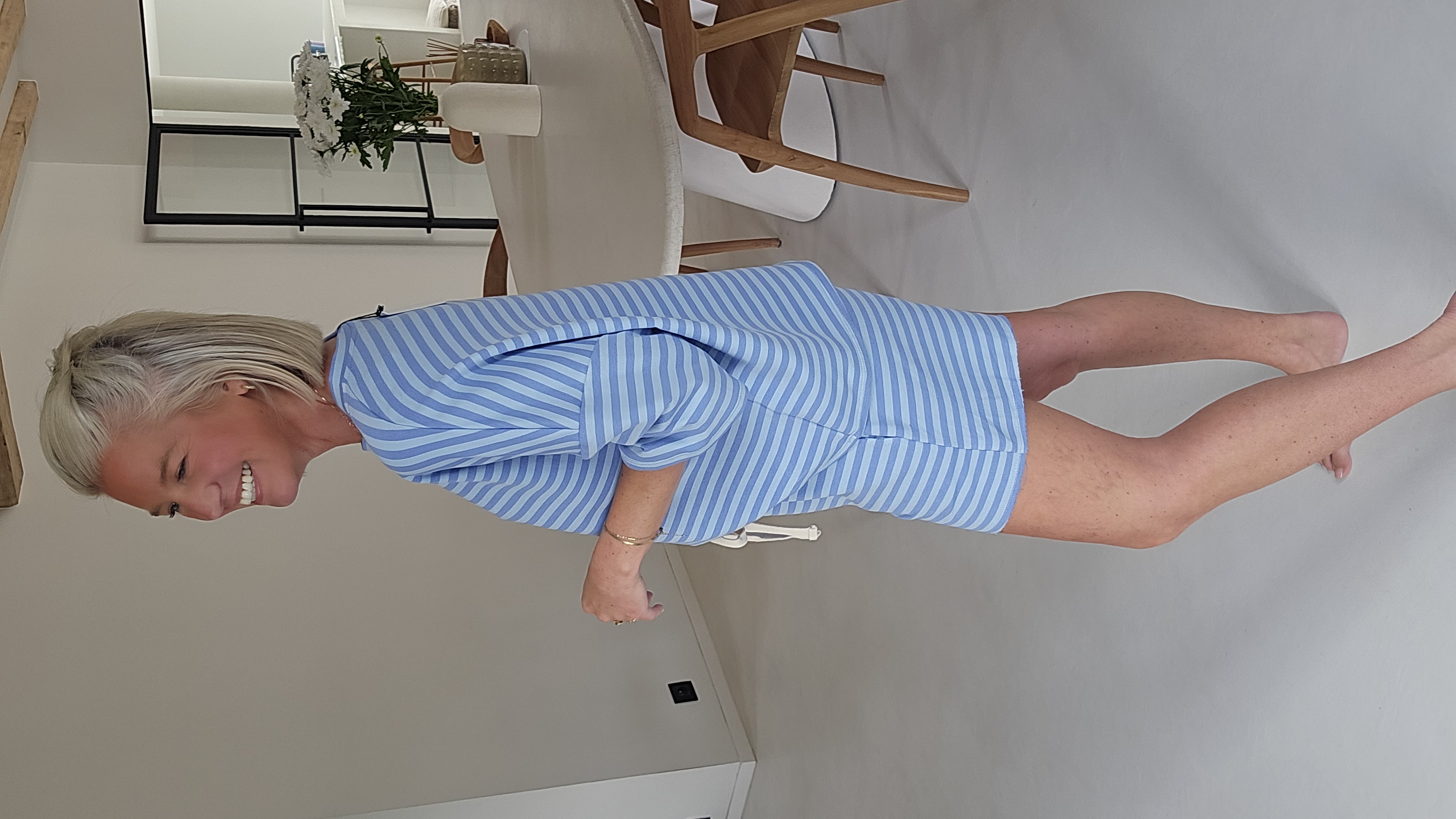 SOENI striped sweatshirt set soft blue jeans blue