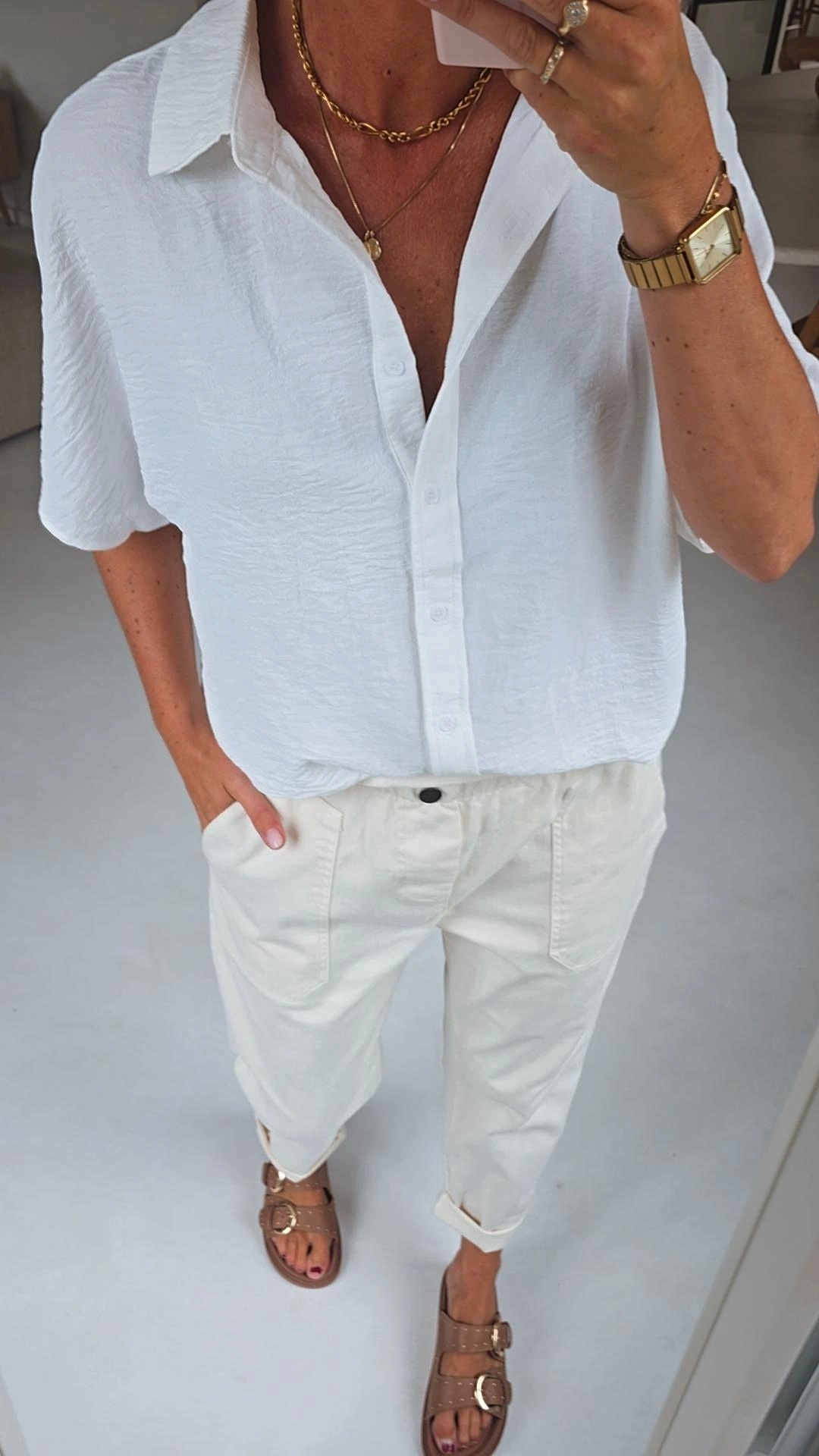 BEVIN cotton paperbag pants ecru