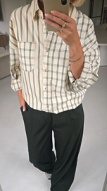 INEZA oversized checkered shirt khaki