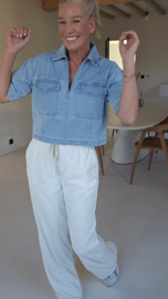 SAM short-sleeved cropped jeans shirt soft blue