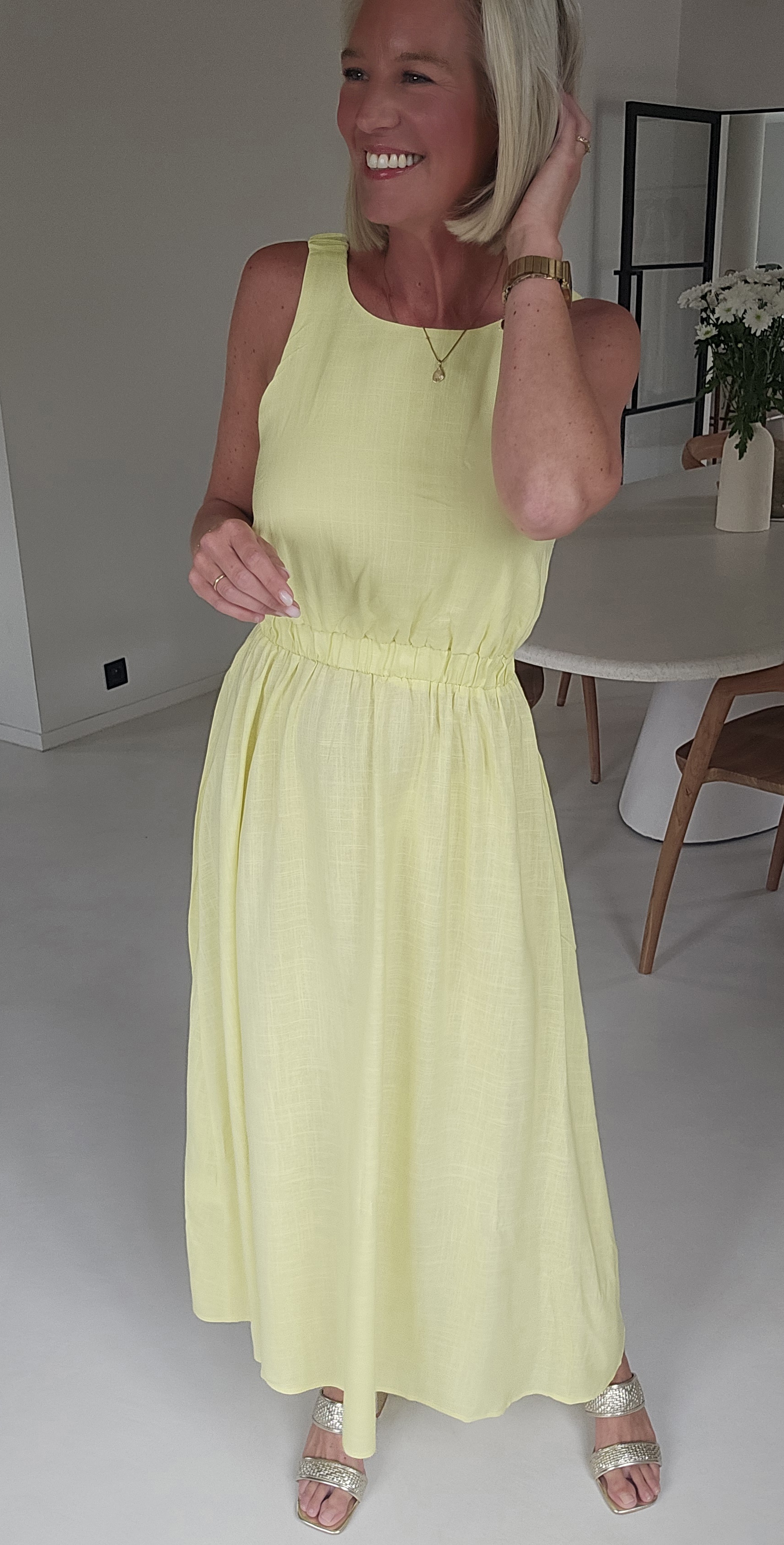 LIVIA maxi viscose linen dress soft yellow