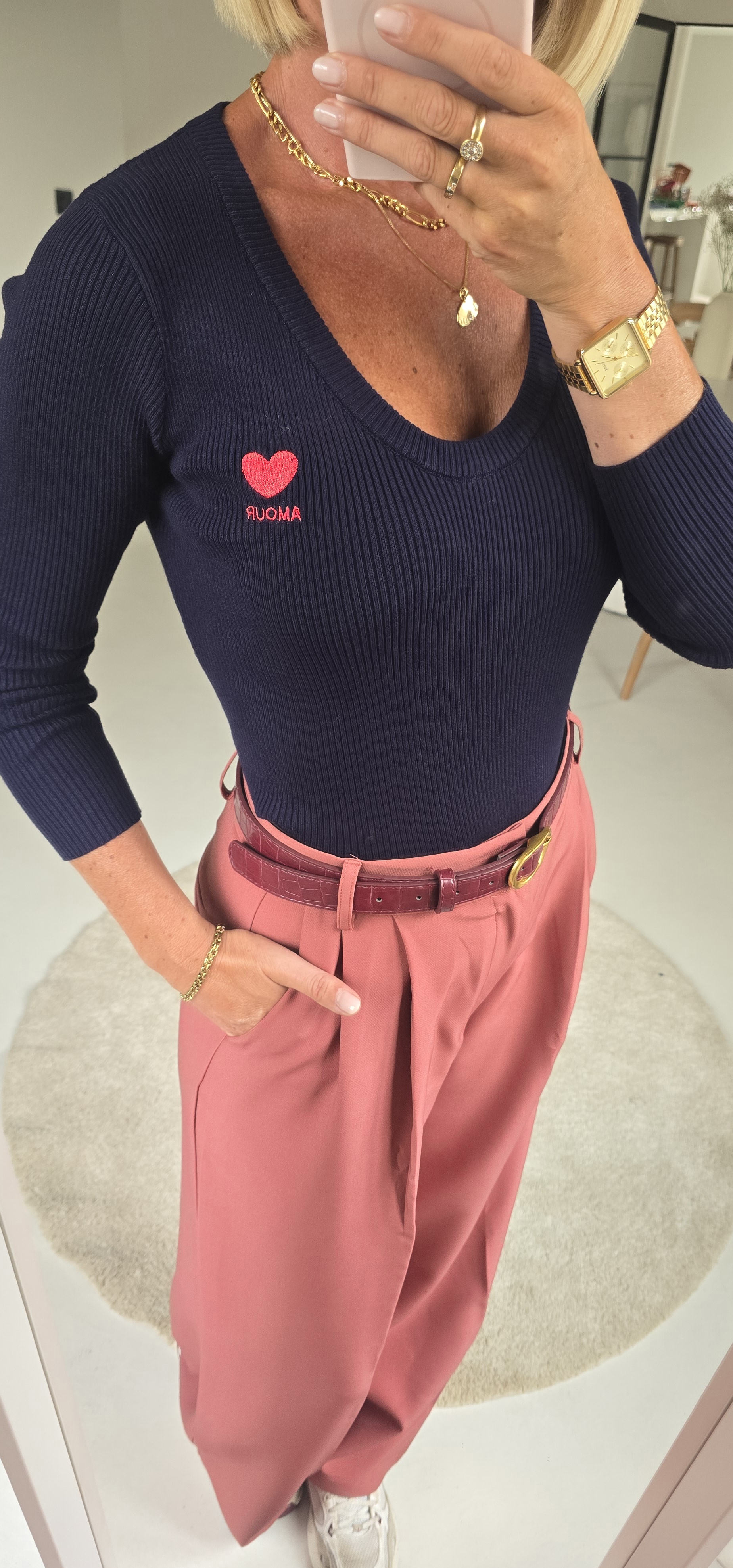 AMOUR warm v-neck longsleeve navy
