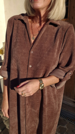 RHEA WINTER soft velvet maxi shirt dress chocolat