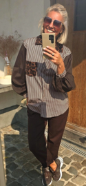 NINI oversized cotton striped shirt choco