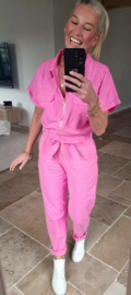 LOWIE cotton short-sleeved jumpsuit pink