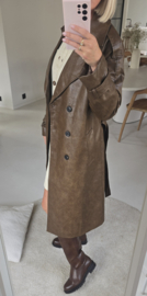 KILIA maxi leather jacket taupish brown