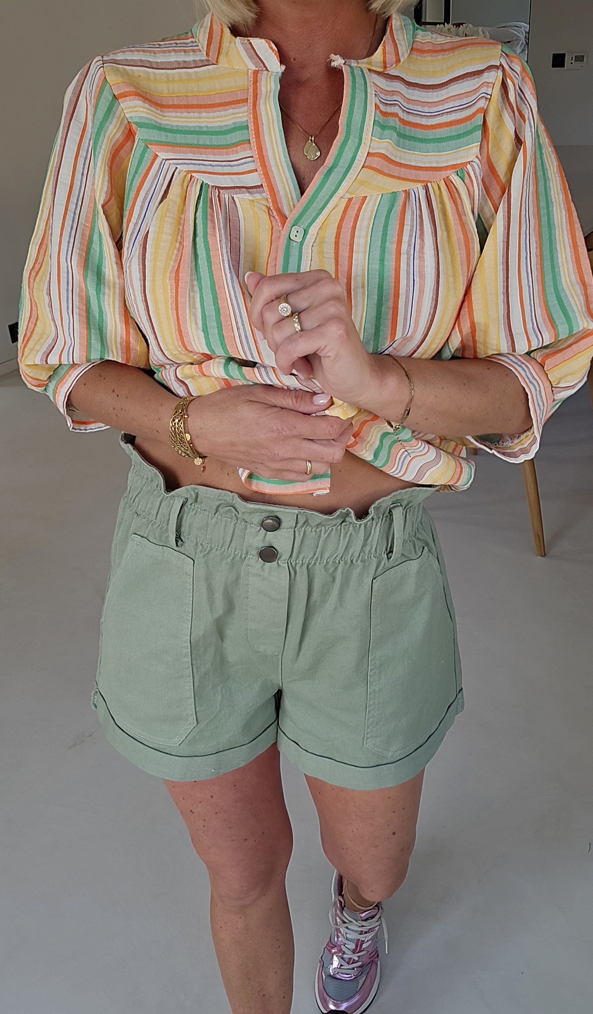 BEVIN cotton paperbag short khaki