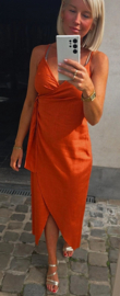 LIZ cotton linen party dress orange