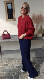 RINA soft velvet wide leg jogger pants navy