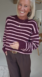 KARA striped knip burgundy blush
