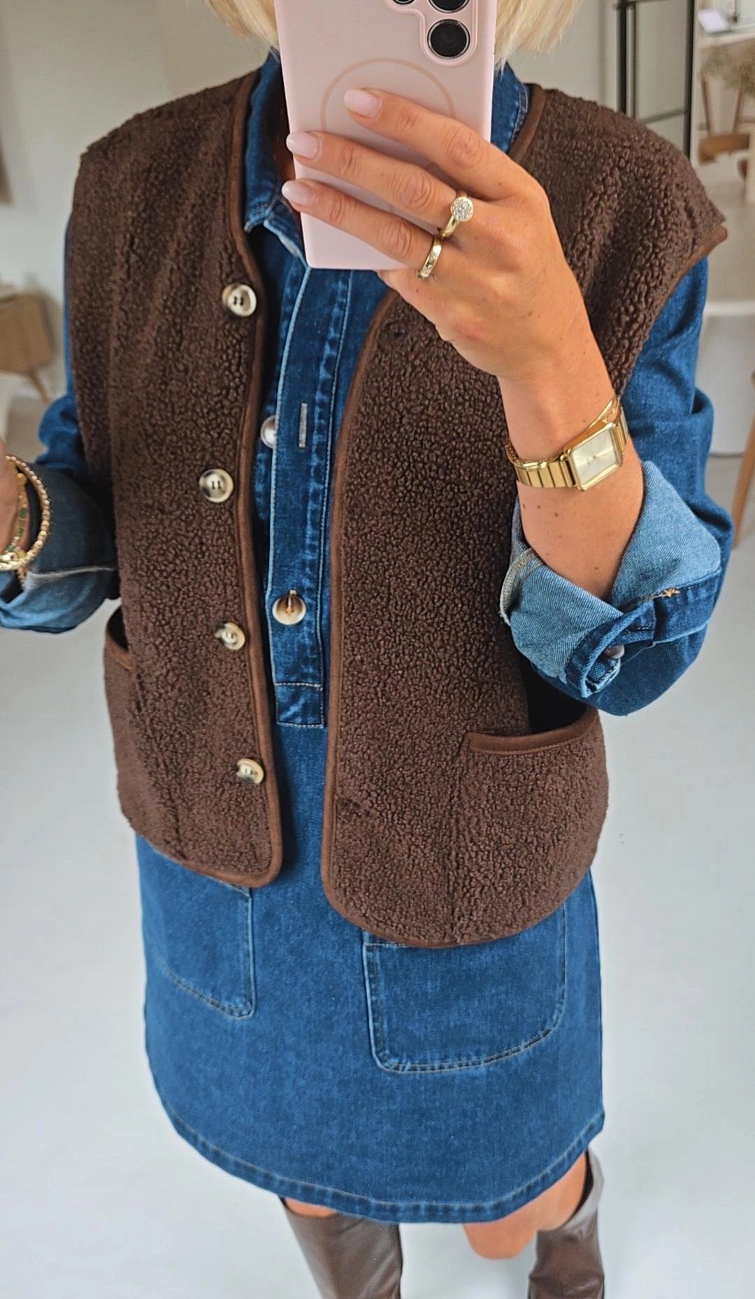 MELIA sleeveless teddy jacket chocolat