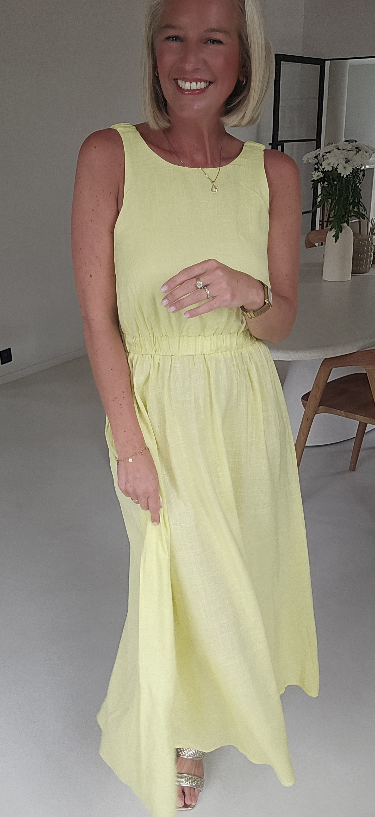 LIVIA maxi viscose linen dress soft yellow