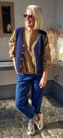 MELIA sleeveless teddy jacket navy and camel