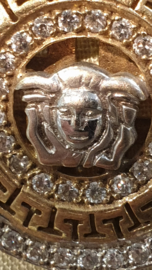 Grote twee kleuren gouden hanger met zirkonia  10 gram 30 mm rond