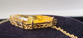 Hand gemaakte citrien hanger goud met 17 briljantjes en jasseron collier.
