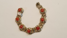 14 Kr geelgouden schakel armband met Bloedkoraal 17 cm