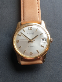Goud Heren horloge automaat vintage 16 gram goud 33 mm kast leren band