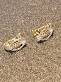Bicoller  14 kr goude oorknoppen met zirkoon en klaphaken 3 gram 1.4 cm 0.8 cm