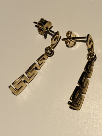 14 kr gouden hang oorbellen met stift model meander 26mmhoog 5 mm 2.1 gram