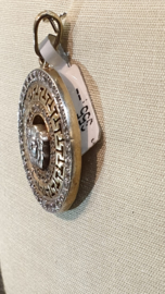 Grote twee kleuren gouden hanger met zirkonia  10 gram 30 mm rond