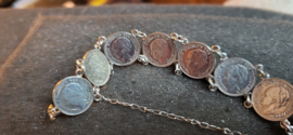 Zilver dubbeltjes armband 1,5 cm 16 cm lang.